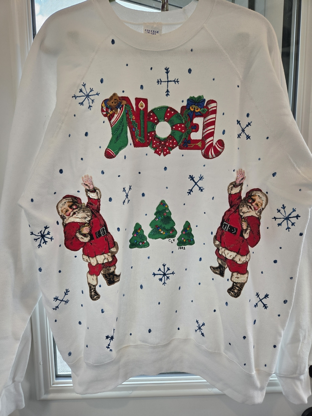 Vintage white Christmas sweatshirt 1992 Large Unisex Ugly Sweater